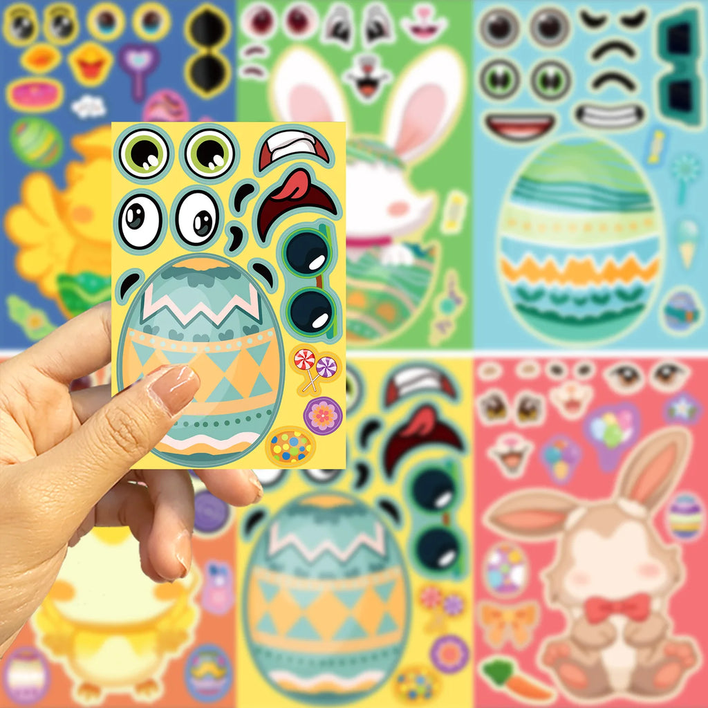 8/16/24Sheets Easter Stickers Egg Decorating Rabbit Stickers Easter Activities Party Favors Games Easter Crafts Gifts Bags