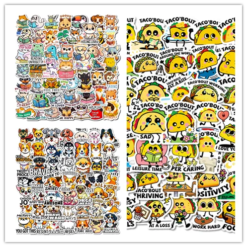 56/118PCS Cartoon Animal Dog/Food Text Stickers Cute and Fun Graffiti Notebook Stationery Decoration Stickers
