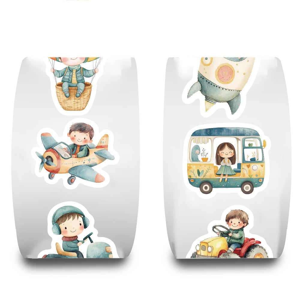 500PCS Cartoon Transportation Vehicles Roll Stickers Gifts Labels DIY Art Picture Phone Landscape Stationery Wall Painting