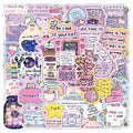 50-Pack Shiny Film Cartoon Motivational Quote Stickers for Student Supplies Notebook Luggage Fridge Car Waterproof Decals