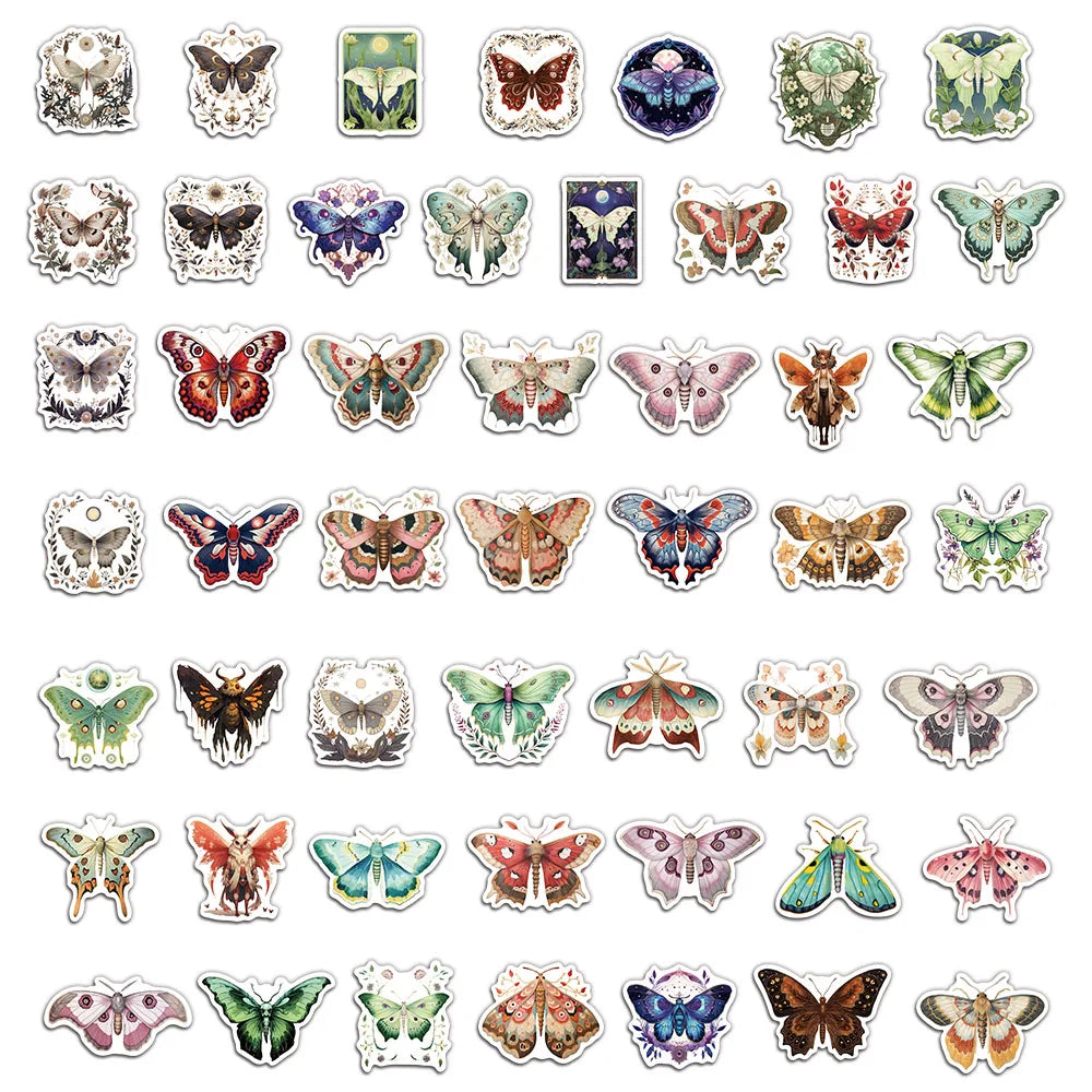 50PCS Colorful Moth Cartoon Stickers DIY Phone Cases Laptop Refrigerator Stickers Desktop Stickers Waterproof Stickers