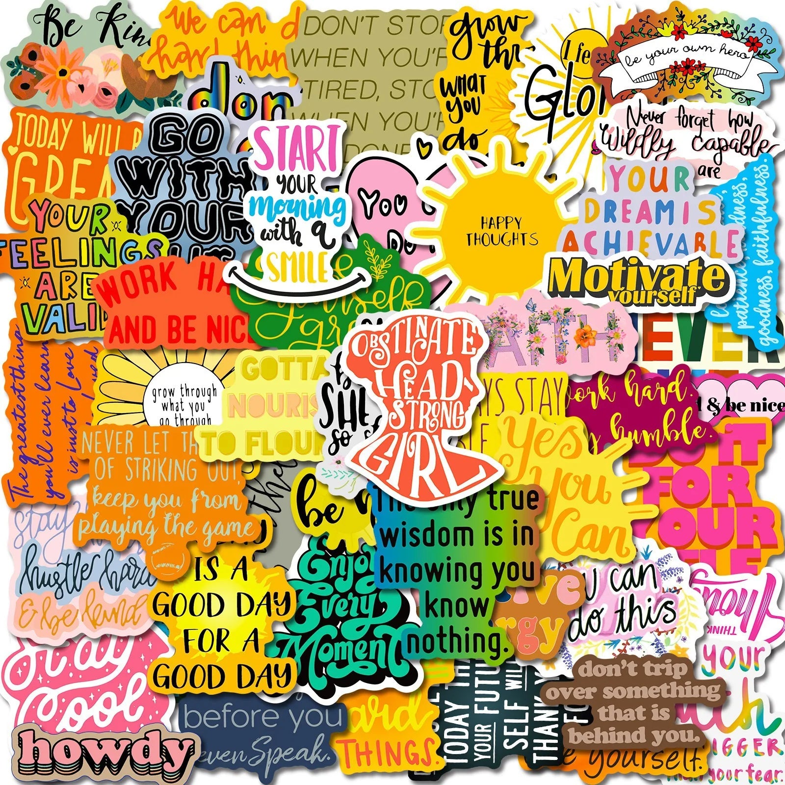 50PCS Cartoon Inspirational Text Stickers DIY Luggage Stickers English Creative Graffiti Stickers