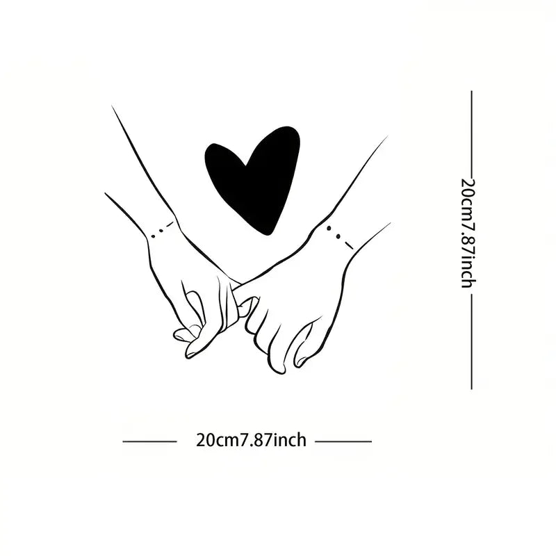 Romantic Couple Hands with Heart Wall Sticker - Self-Adhesive Removable PVC Decal for Living Room, Bedroom, Dining Area & Entryw