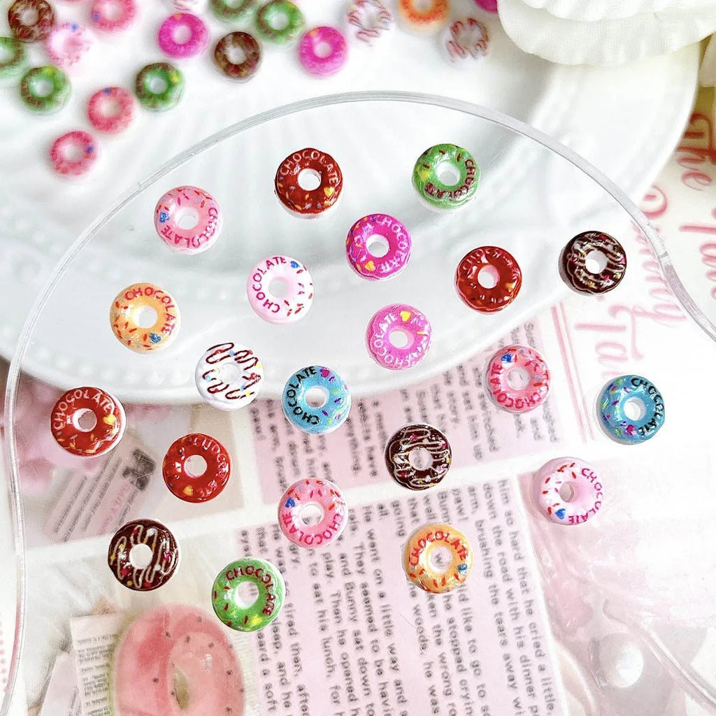 20PC Candy Nail Charms Lumious Cartoon Donut Nail ArtF Accessories Creative Simulated Painted Doughnut Nail Decorations Supplies