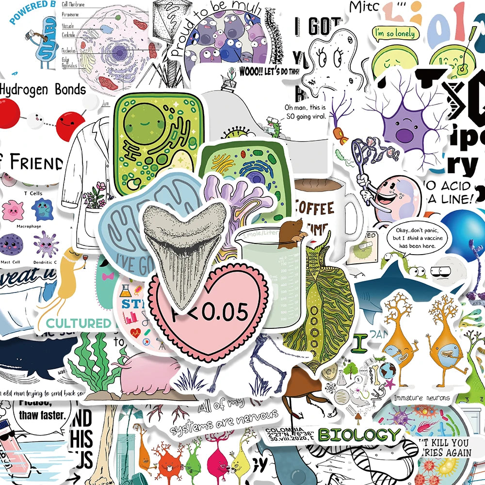 50PCS Biology Sticker Harajuku Waterproof Cartoon Laptop Y2k Fashion Luggage Art Picture Phone Cool Cafe Room Decor Stickers