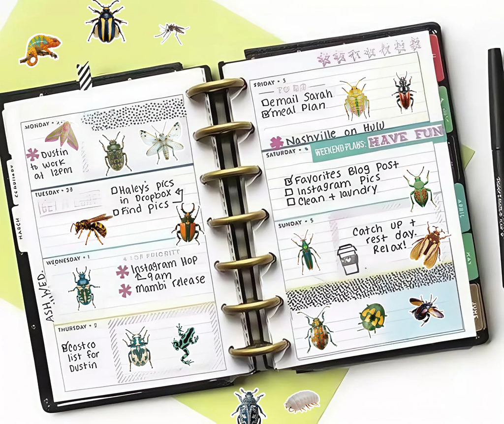200PCS Cartoon Insect Stickers Exquisite DIY Handbooks Car Water Cups Waterproof Hot Stamping Stickers