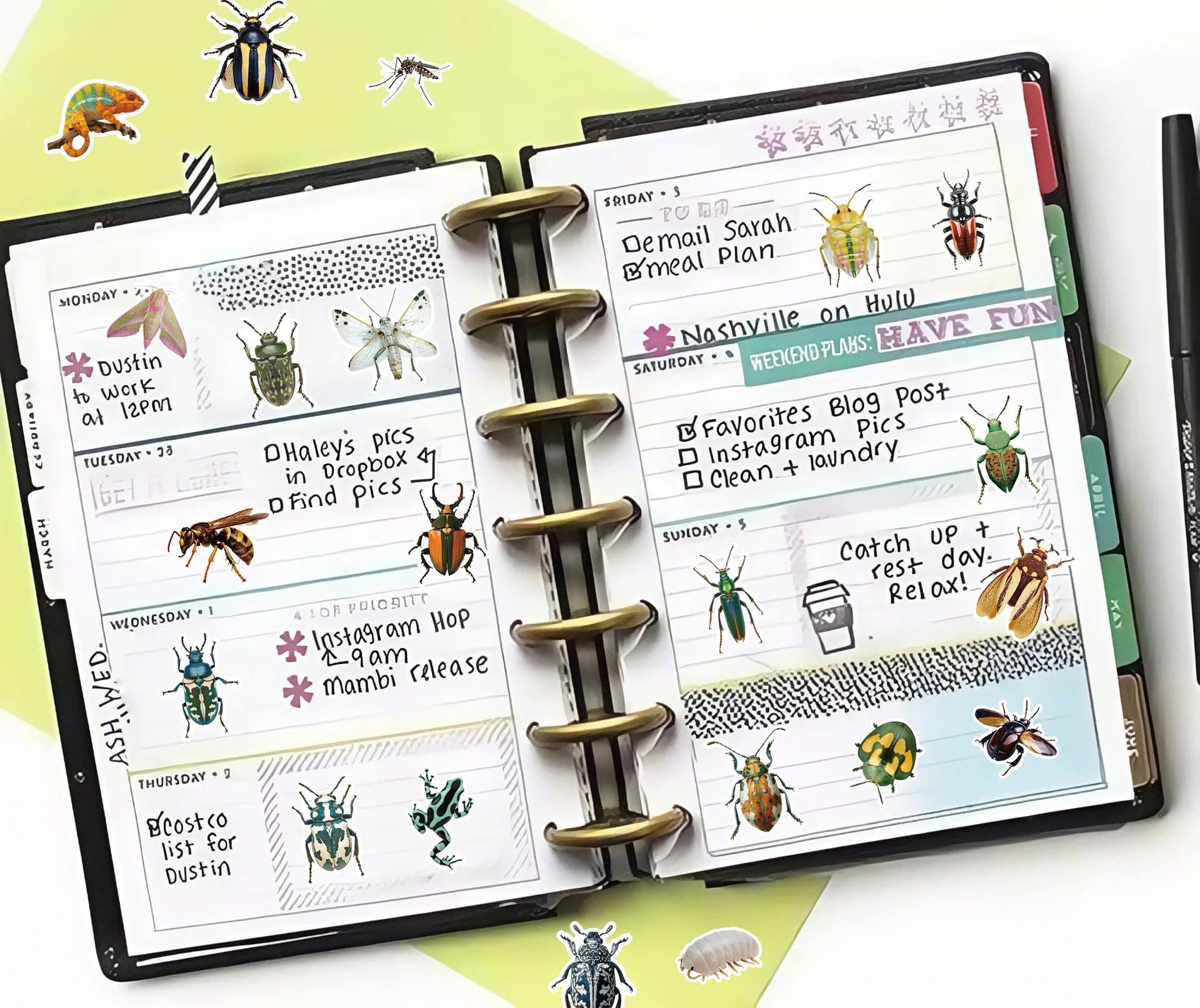 200PCS Cartoon Insect Stickers Exquisite DIY Handbooks Car Water Cups Waterproof Hot Stamping Stickers
