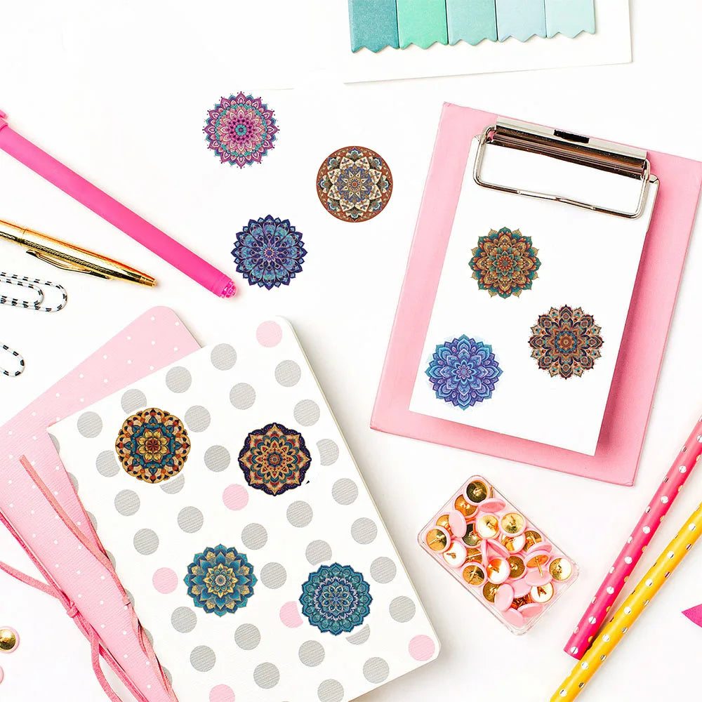 500PCS Mandala Pattern Roll Sticker Kawaii Notebook Refrigerator Travel Phone  Waterproof Cartoon Scrapbook Aesthetic Stickers