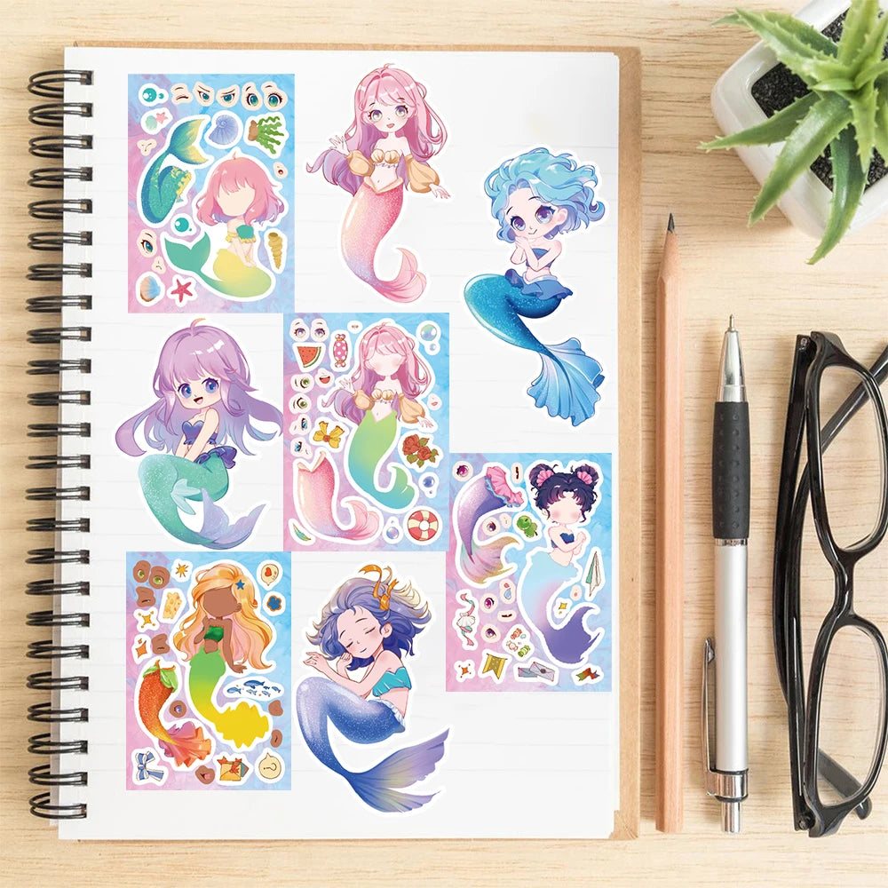 8PCS Mermaid style Stickers Scrapbooking Cute Creative Laptop DIY Phone Decoration Gift Water Cups Waterproof Festival Stickers