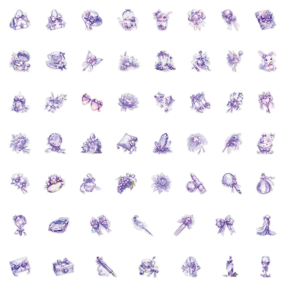 50Pcs Purple Dream PET Stickers Girl's Heart Decoration Notebook Water Bottles Desktop Stationery Notebook Stickers