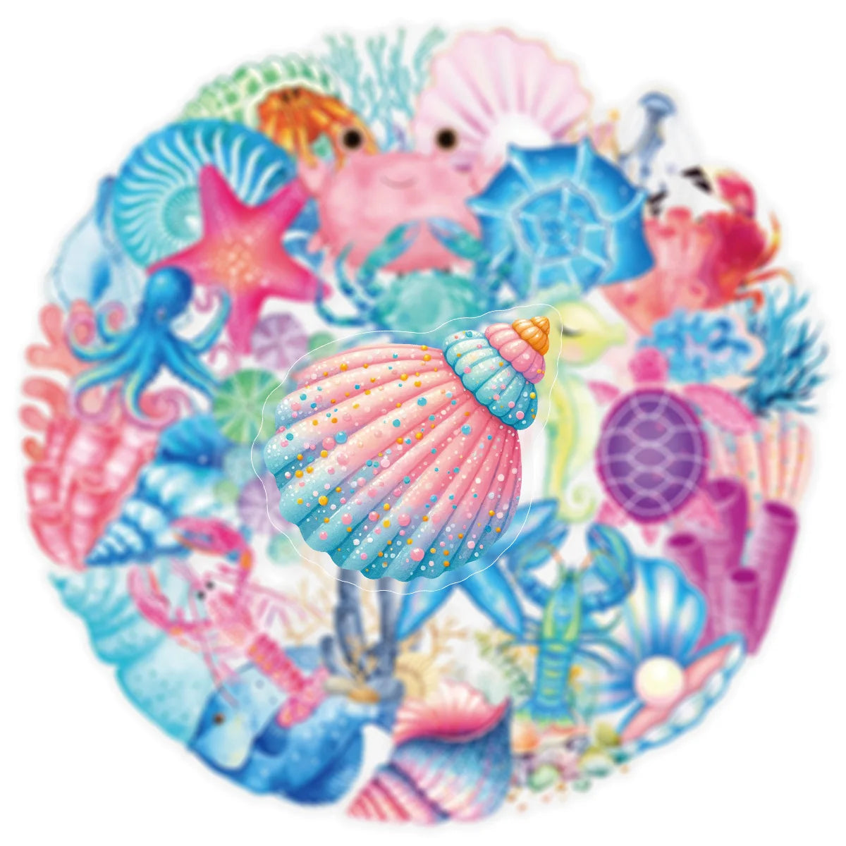 50/100PCS Transparent PET Ocean Coral Shell Stickers for Children DIY Decor Notebook Stationery Computer Waterproof Stickers
