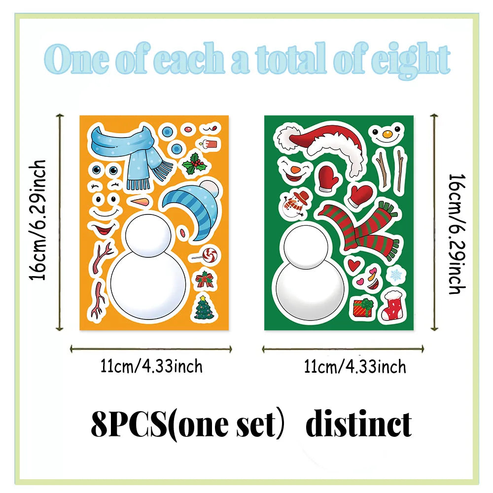 8PCS Winter Snowy Christmas Snowman Creative Collage DIY Suitable for Phone Cases, Tablets, Water Bottles, Puzzle Toys, Stickers