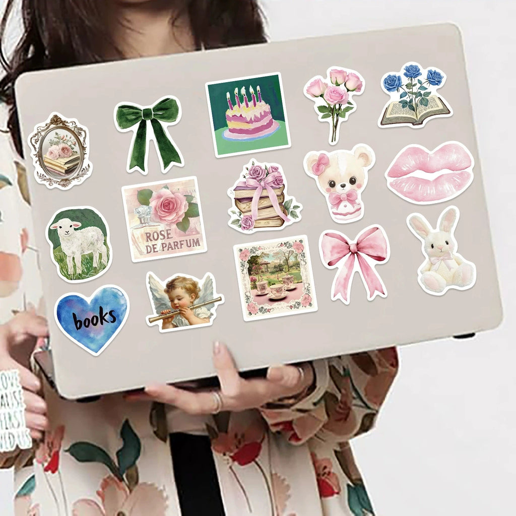 56/112PCS Cartoon Pink Mysterious Girl Graffiti Stickers Decorative Guitar Notebook Luggage DIY Stationery Waterproof Stickers