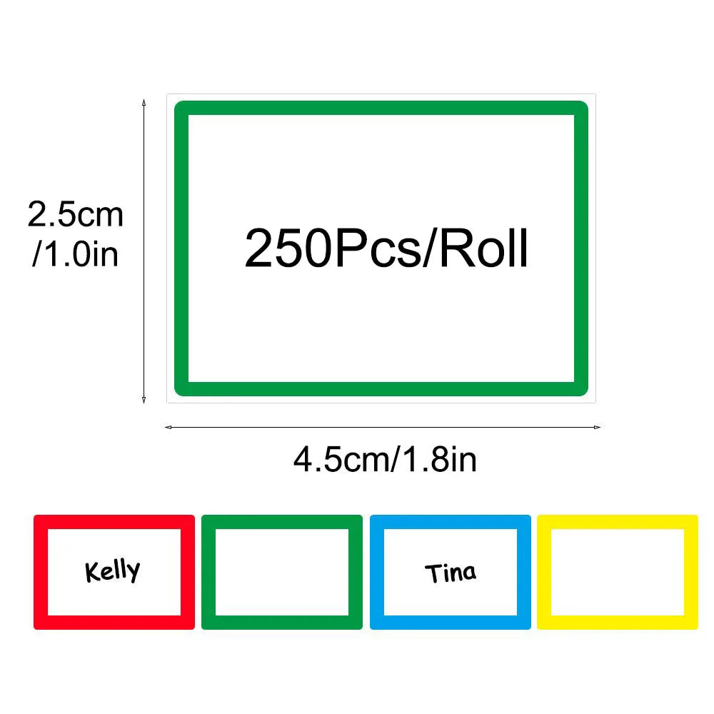 250Pcs/Roll Name Storage Books Classify Stickers,4 Designs 1.0*1.8in DlY Decor Label Perfect For Office Use Home Storage Kitchen