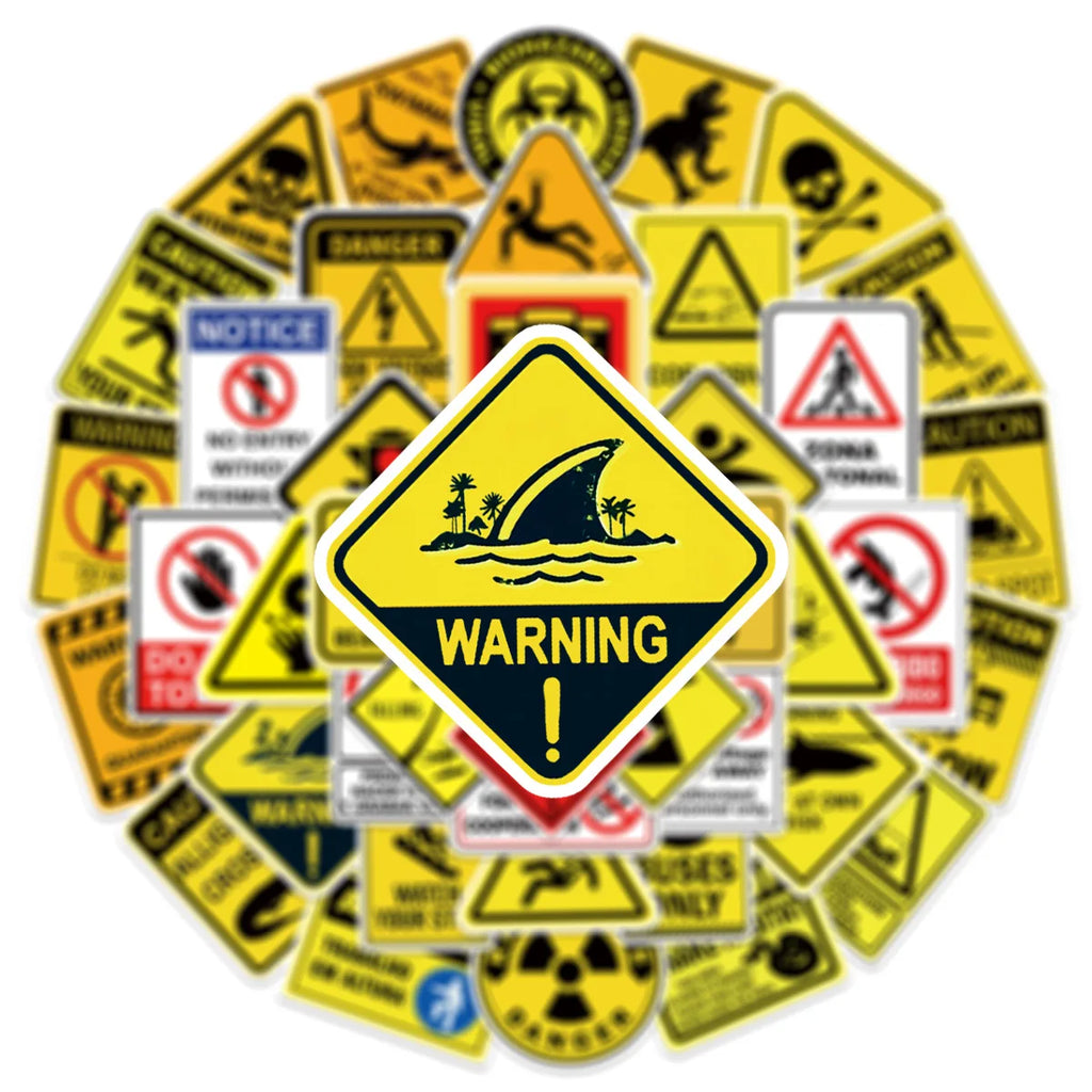 60-Piece Fun Warning Sign Graffiti Stickers for Phone Case Notebook Luggage Car Decorative Decals