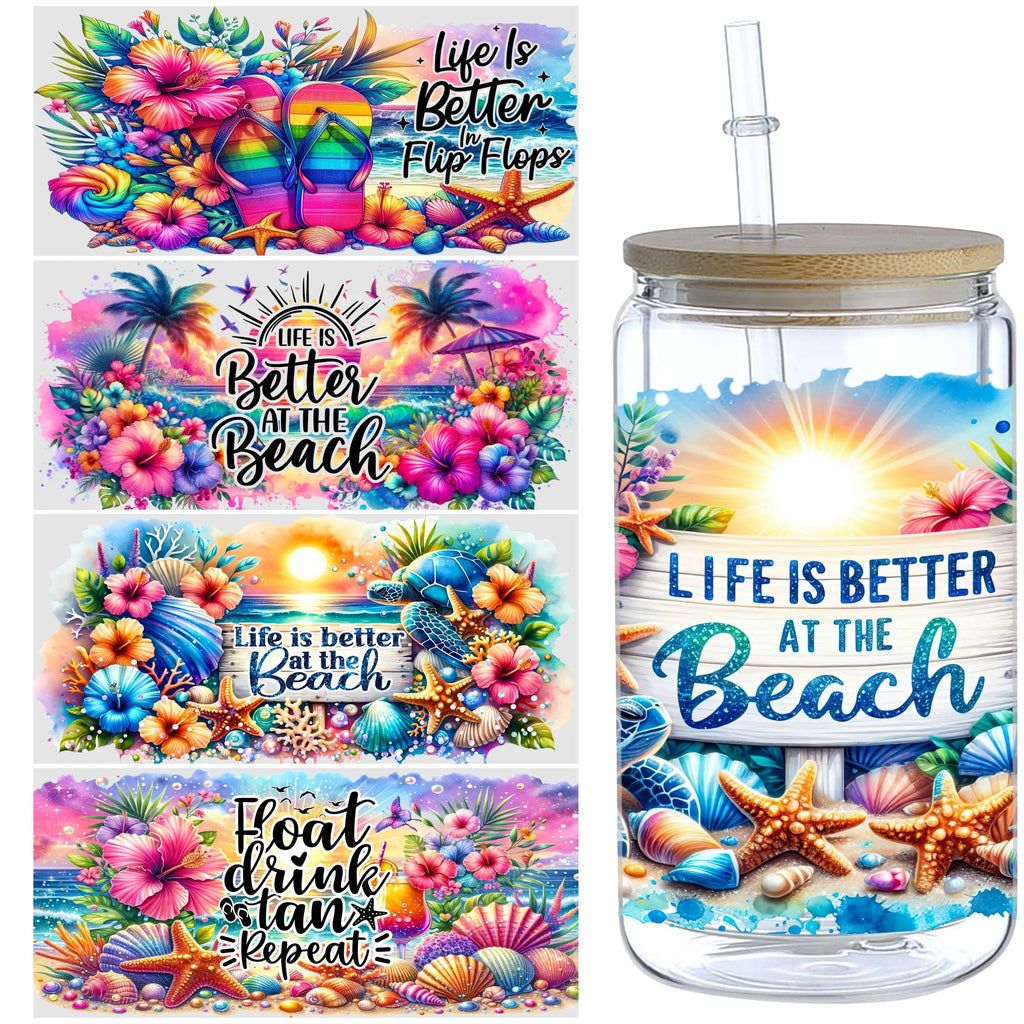 5 Sheets Sunset UV DTF Cup Stickers, DTF Transfer Stickers, Waterproof Beach Wipe-Off Transfer Paper for 16oz Glass, Mugs, Craft