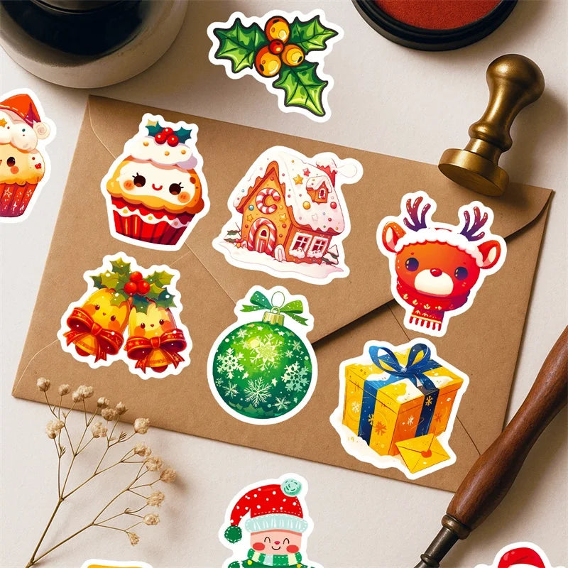 10/30/50PCS Cute Christmas Fat Animal PVC Sticky Sticker Aesthetic DIY Children's Decoration Scrapbooking School Supplies