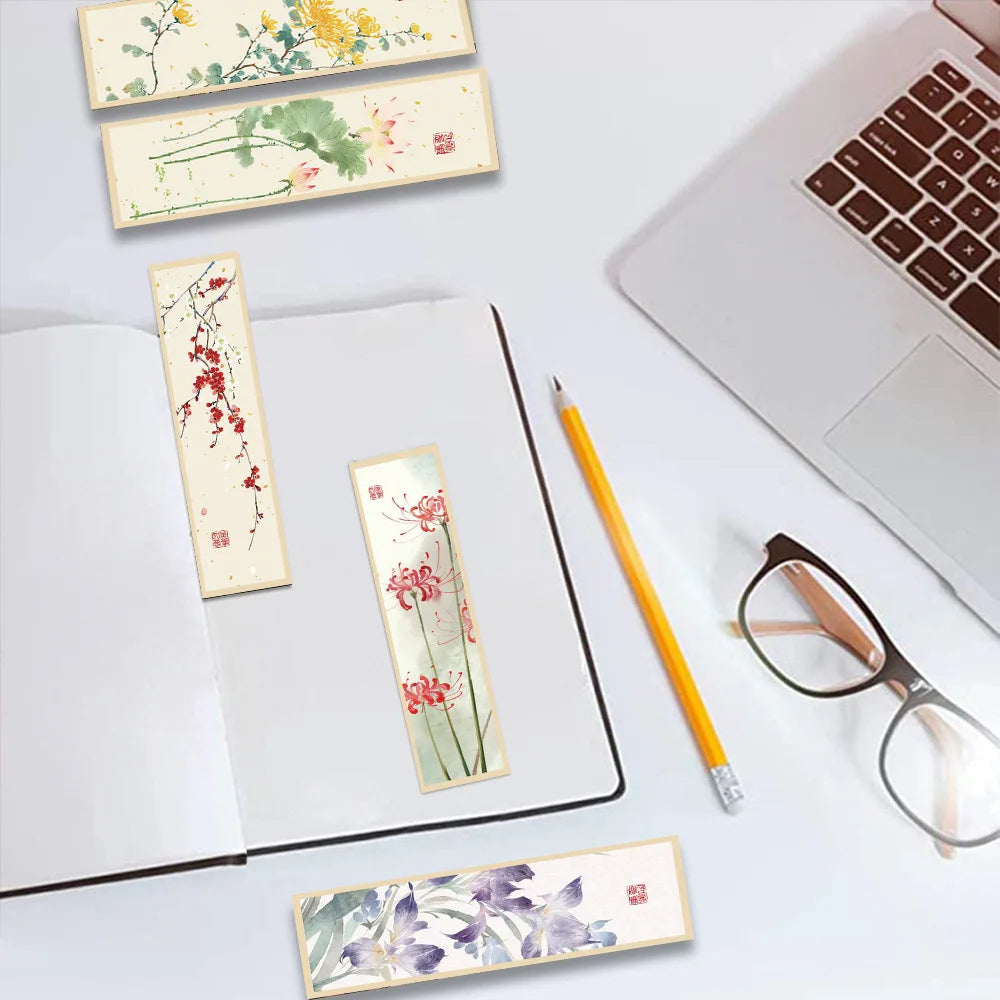 30pcs Chinese Landscape Painting Bookmark Style Flowers Paper Bookmarks Painting Cards Retro paper gift Bookmark Annotation Card