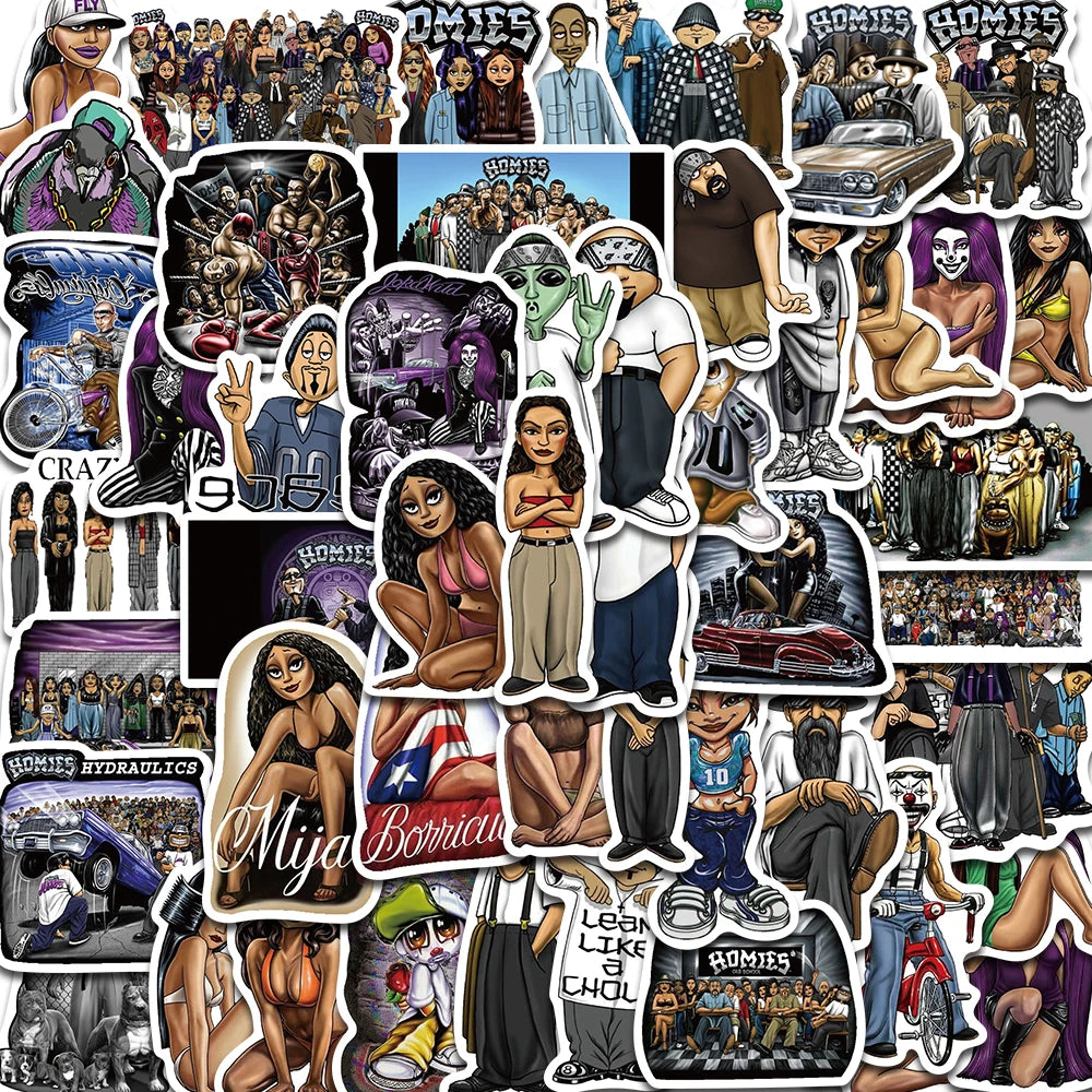 50PCS Black Homies Stickers Harajuku Aesthetic Waterproof Decal Skateboard Scrapbook Cartoon for Laptop Luggage Bike Gifts Decal