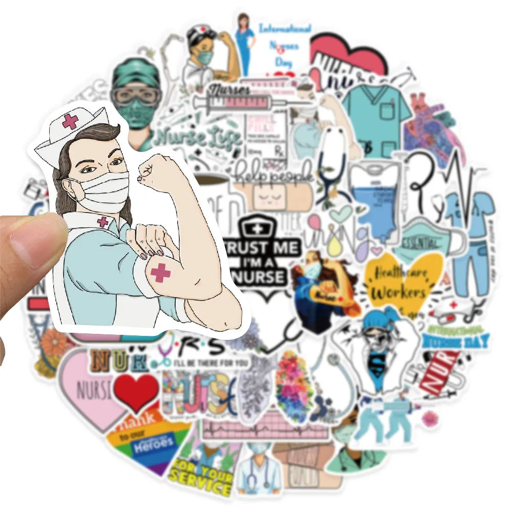 50PCS Nurse Main Topic Series Stickers DIY Luggage Manual Phone Case Notebook Envelope Label Stickers