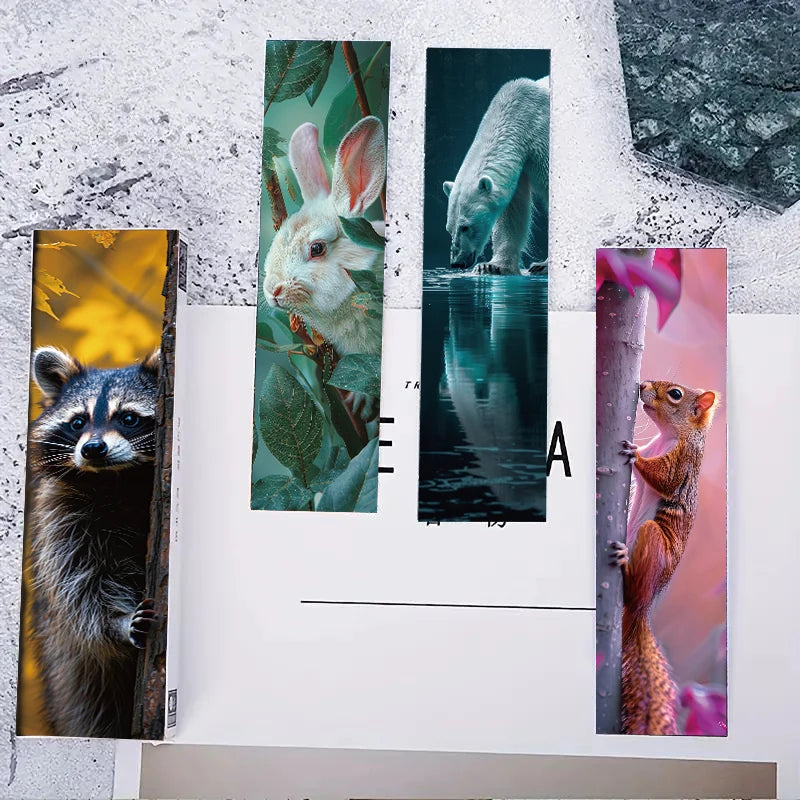 30PCS Oil Painting Animal Scene Bookmarks Creative Paper Creative Skateboard Laptop Luggage Graffiti Promotional Funny Bookmarks