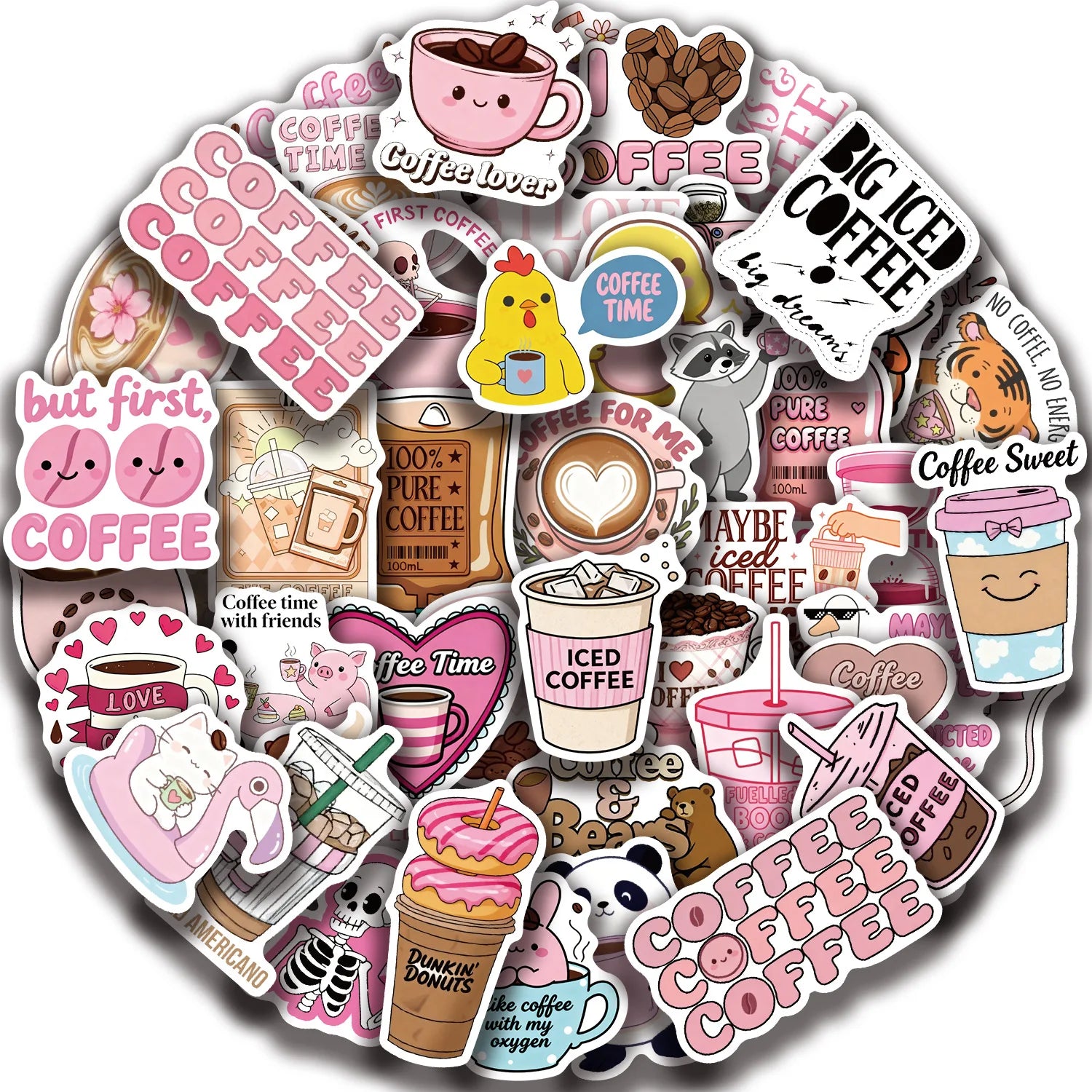 50/100PCS Funny Cartoon Coffee Stickers Waterproof Decoration Mobile Guitar Helmet Notebook Stationery Stickers