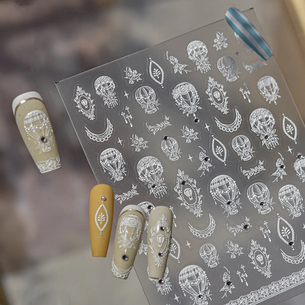 Fashion Lace Flower Charming Nail Stickers Luxury 5D Crystal Diamond Pearl Nail Art Stickers Self Adhesive Manicure Tools Decals