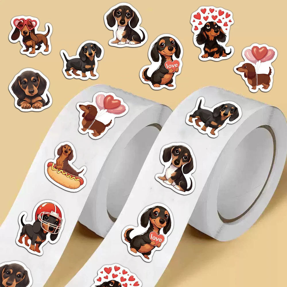 500PCS Cute Sausage Dog Style Reward Stickers 10 pieces 2.5cm/1.0-inch Dog Learning Reward Set Party Gift Stamps