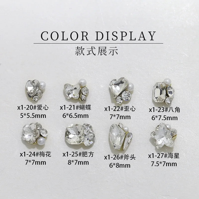 Luxury Stacked Nail Arts Accessories Mini Heart-shaped Axe-shaped Designs Nail Charms Pearl Rhinestones For 3D Nails Decorations
