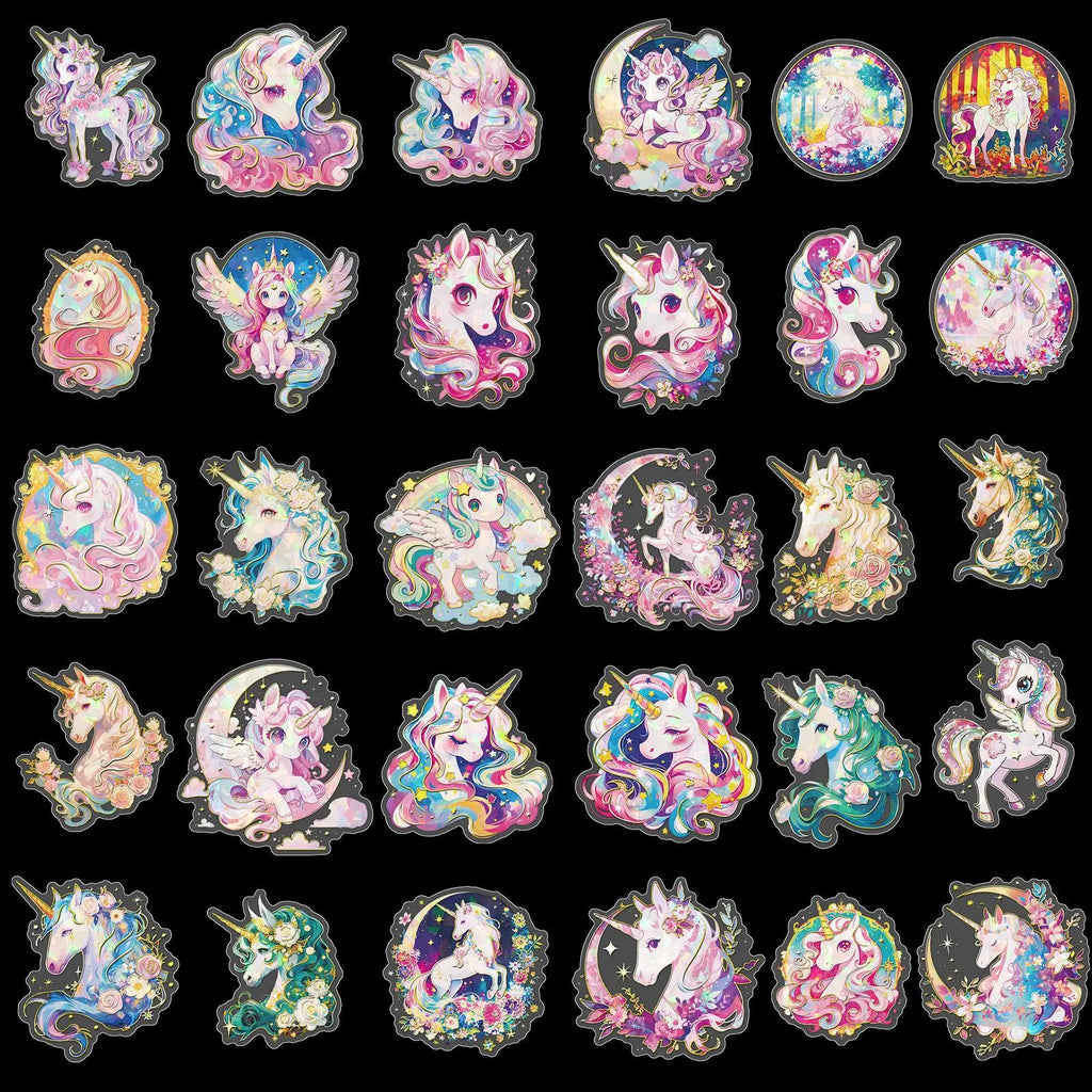 30Pcs Cartoon Dream Series Pet Stickers, 3D Laser Transparent DIY Decor Skateboard Hot Stamping Stickers