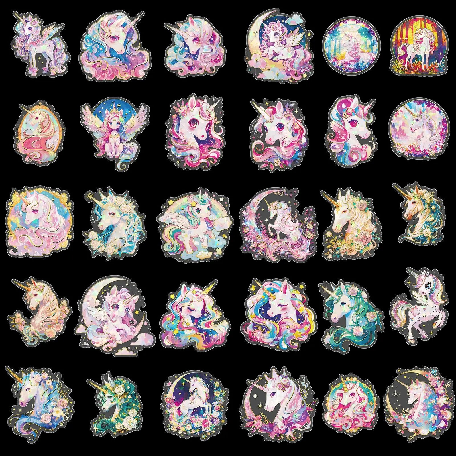 30Pcs Cartoon Dream Series Pet Stickers, 3D Laser Transparent DIY Decor Skateboard Hot Stamping Stickers