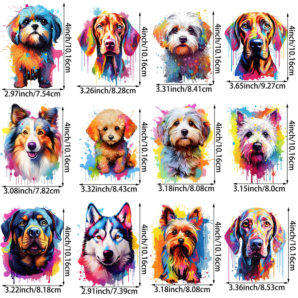 9/12pcs Watercolor Theme Cute Puppy Series Iron-On Transfer Sticker, Design Decals Heat Press Decals, Vinyl Heat Transfer Patche