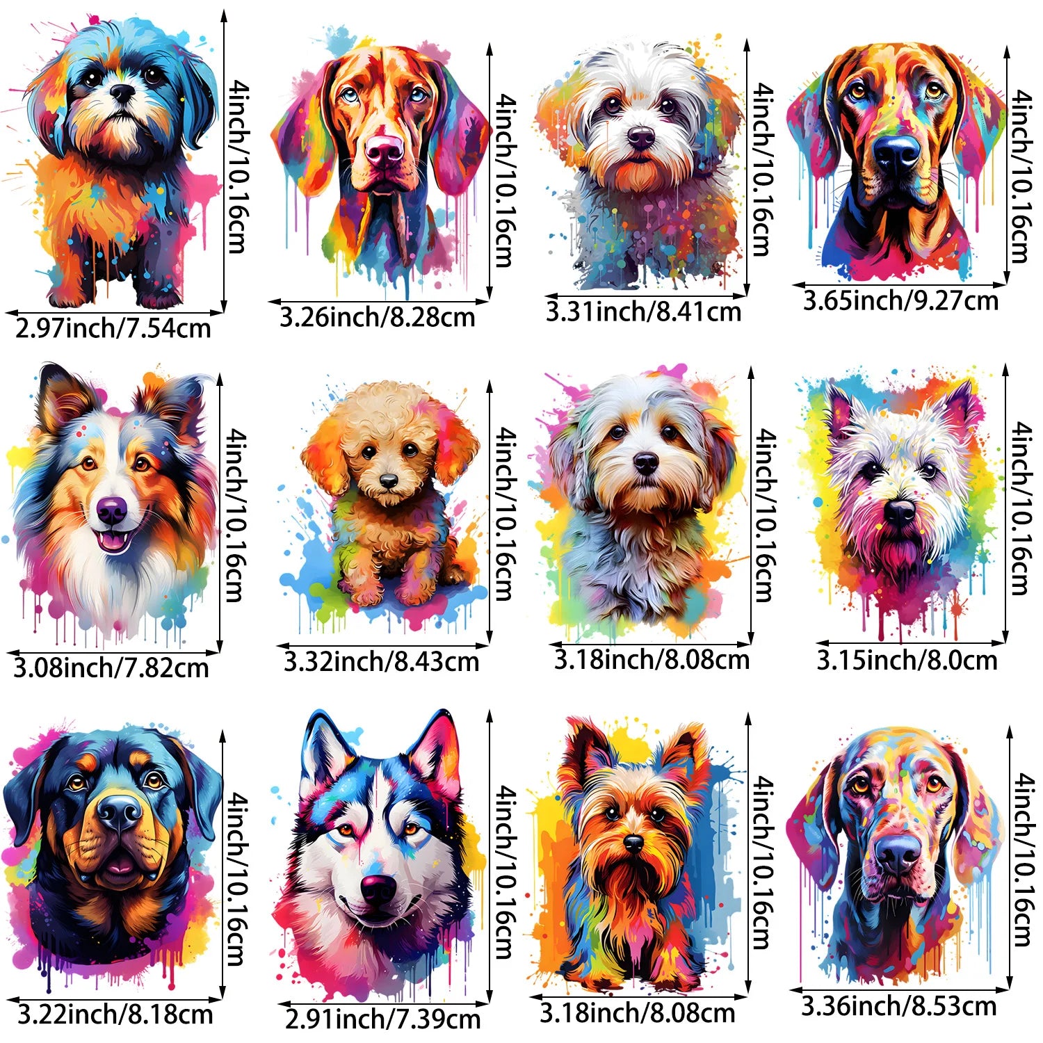 9/12pcs Watercolor Theme Cute Puppy Series Iron-On Transfer Sticker, Design Decals Heat Press Decals, Vinyl Heat Transfer Patche