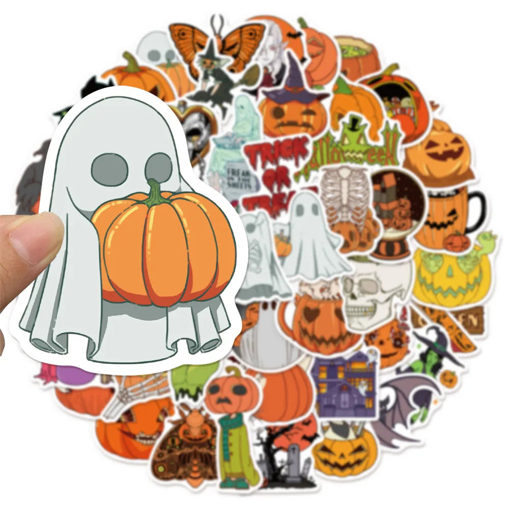 50PCS Halloween Ghost Fun Stickers DIY Computer Scrapbook Refrigerator Phone Case Speaker Guitar Toy Stickers