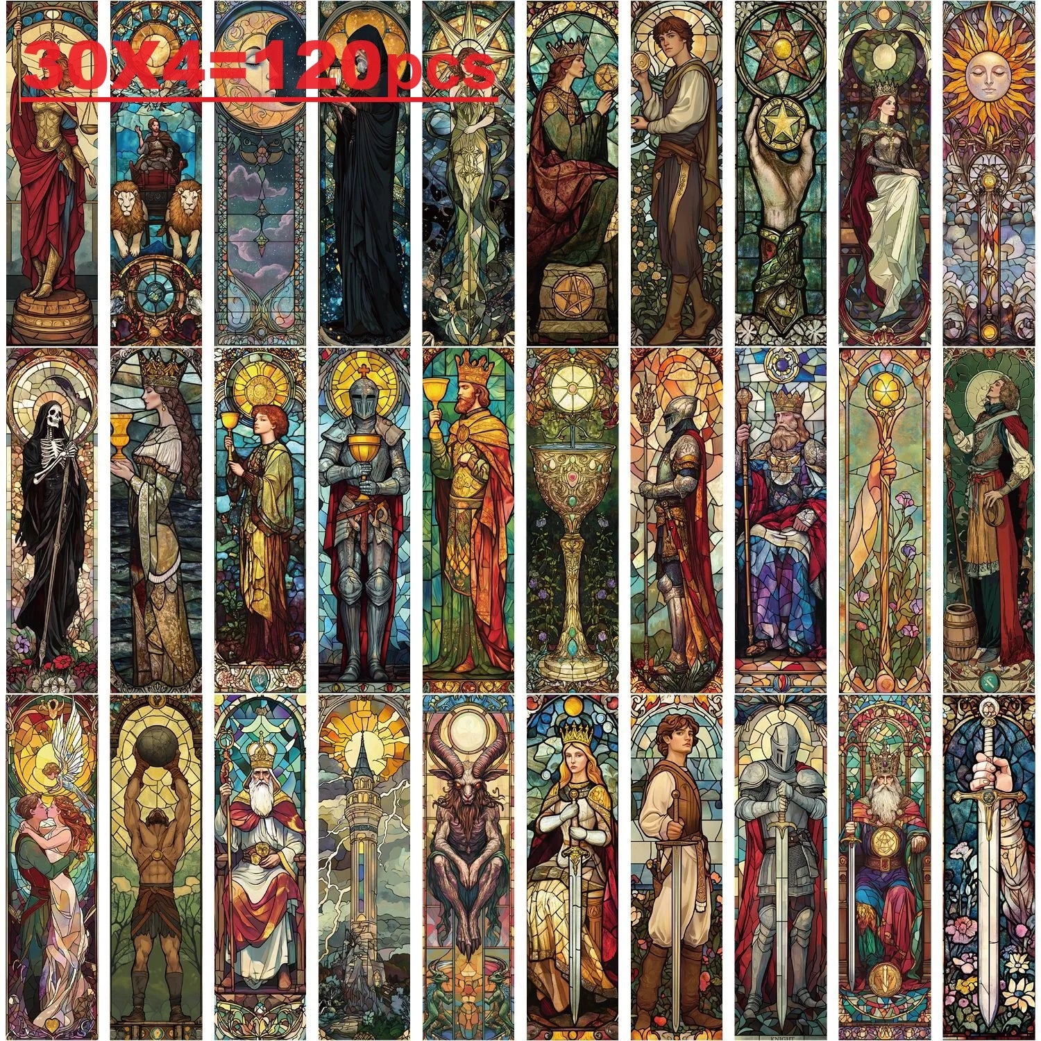 30pcs Stained Glass Tarot Bookmarks Ins Bookmarks Student Stationery DIY Reading Bookmark Cards