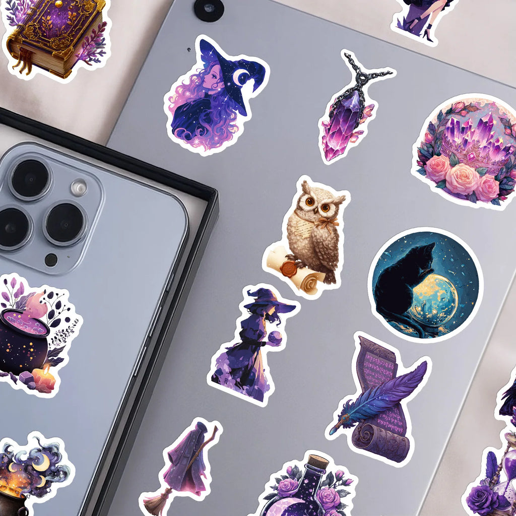 56/112 Pcs New Purple Mystic Witch Doodle Stickers No Repeat for Trendy Decor Helmet Stationery Box Notebook Suitcase Phone