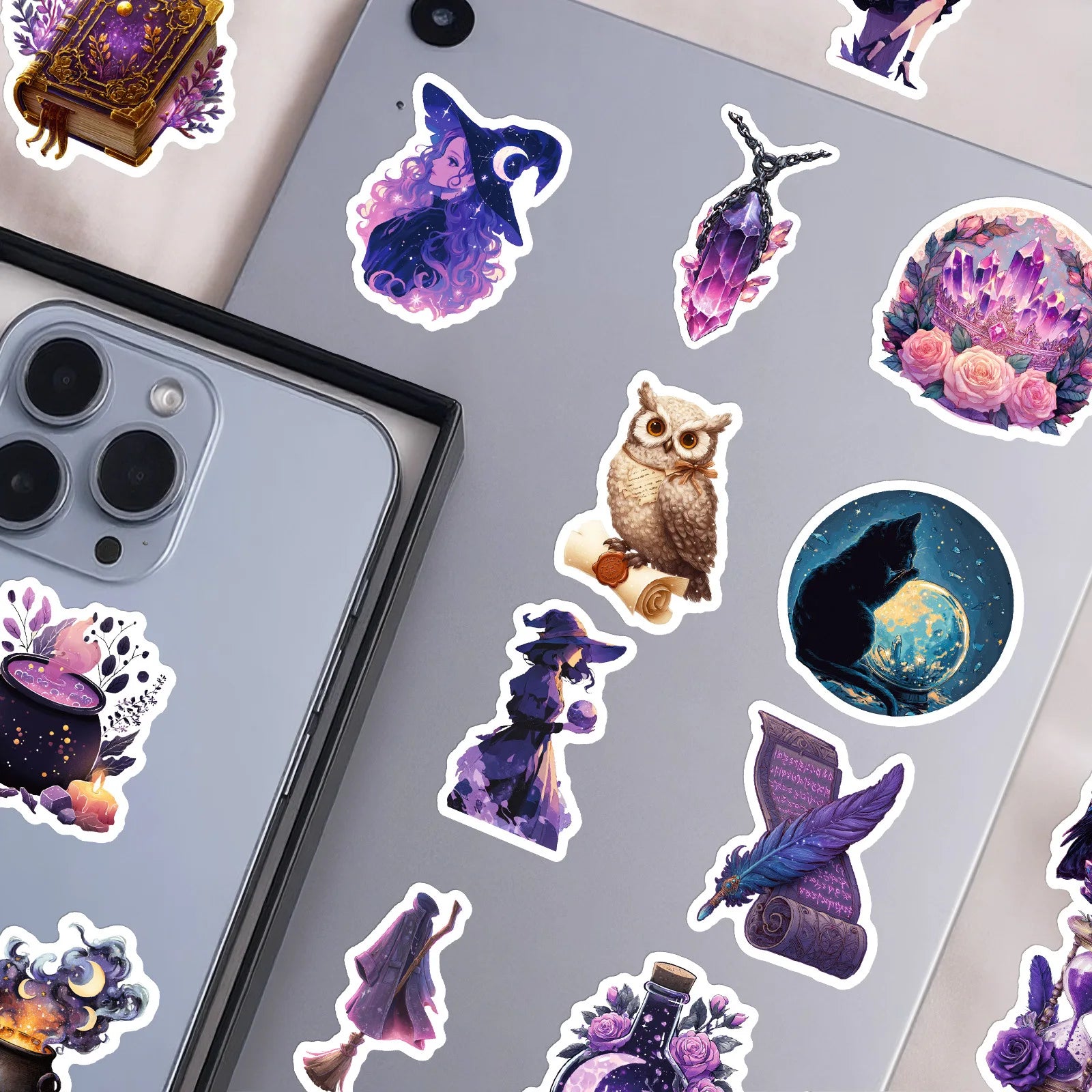 56/112 Pcs New Purple Mystic Witch Doodle Stickers No Repeat for Trendy Decor Helmet Stationery Box Notebook Suitcase Phone