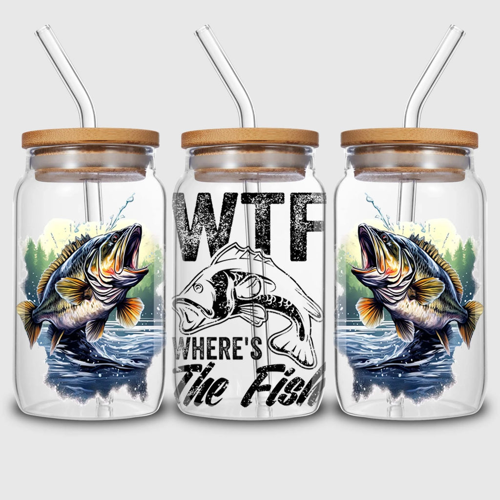 5 sheets fishing UV DTF cup package for 16oz glass cup, waterproof UV DTF stickers for 16oz glass cup, DIY, furniture, crafts