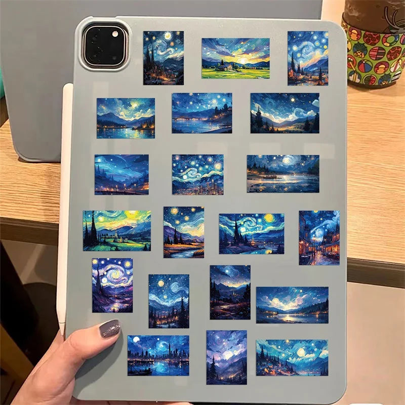 10/30/50PCS Cartoon Starry Sky Paint PVC Sticker Aesthetic Decoration Scrapbooking Sketchbook Korean Stationery School Supplies