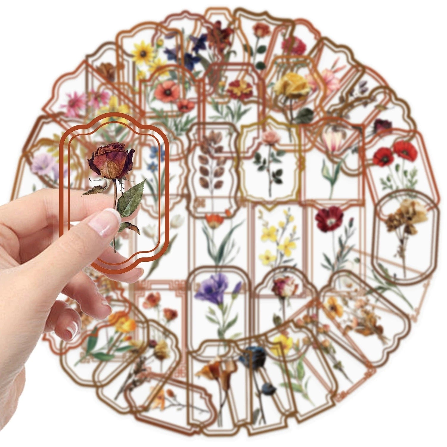 50/100PCS Retro Plant Sticker Pack Waterproof Transparent PET Stationery Box Pen Holder Glass Decor Guitar Notebook Stickers