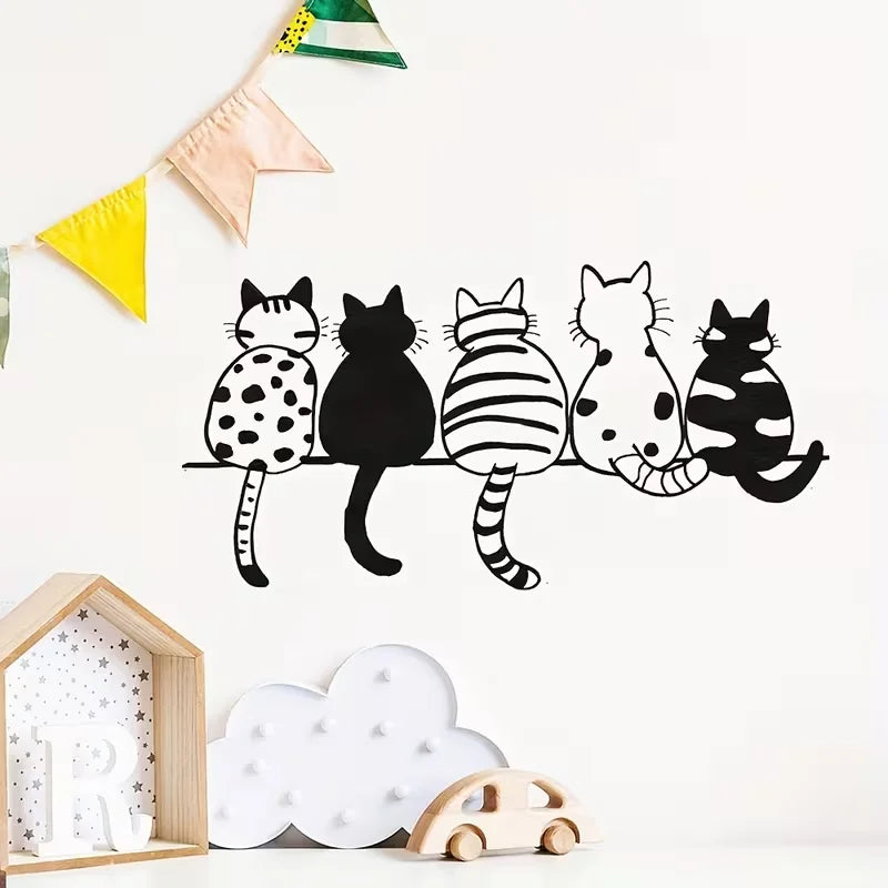 New Black Five Cats Back Wall Stickers Living Room Bedroom Entrance Glass Showcase Cabinet Removable Self Adhesive Decorative Pa