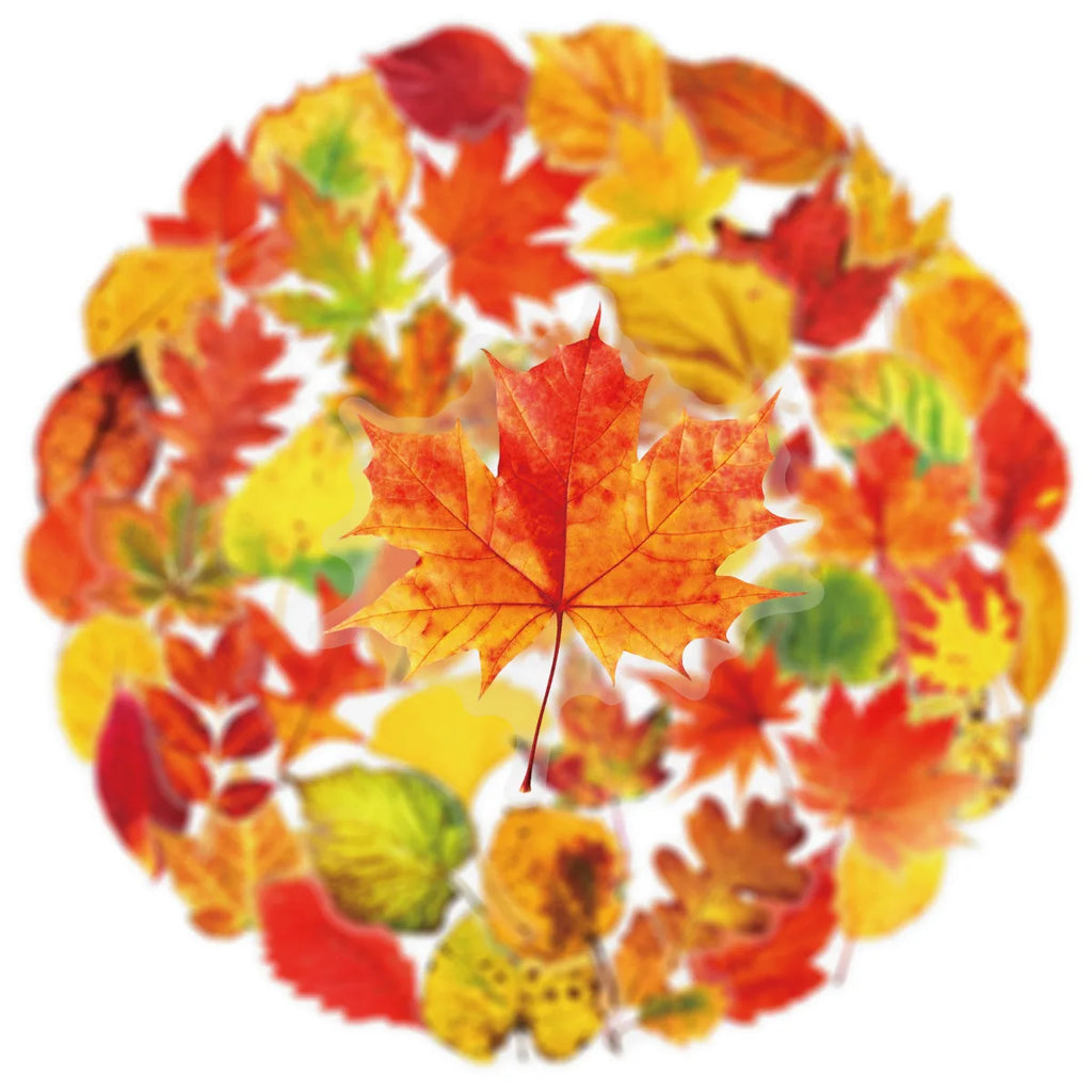50PCS Plant Leafy Maple Leaf Stickers Transparent PET Waterproof DIY Stationary Notebook Personalized Ins Decor Stickers