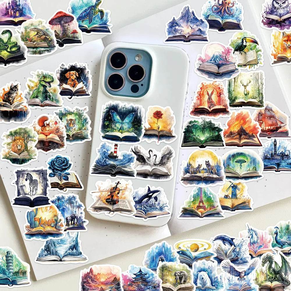 50/100PCS Magic Book Stickers Laptop Luggage Handbooks Graffiti Decoration Waterproof DIY Stationery Stickers