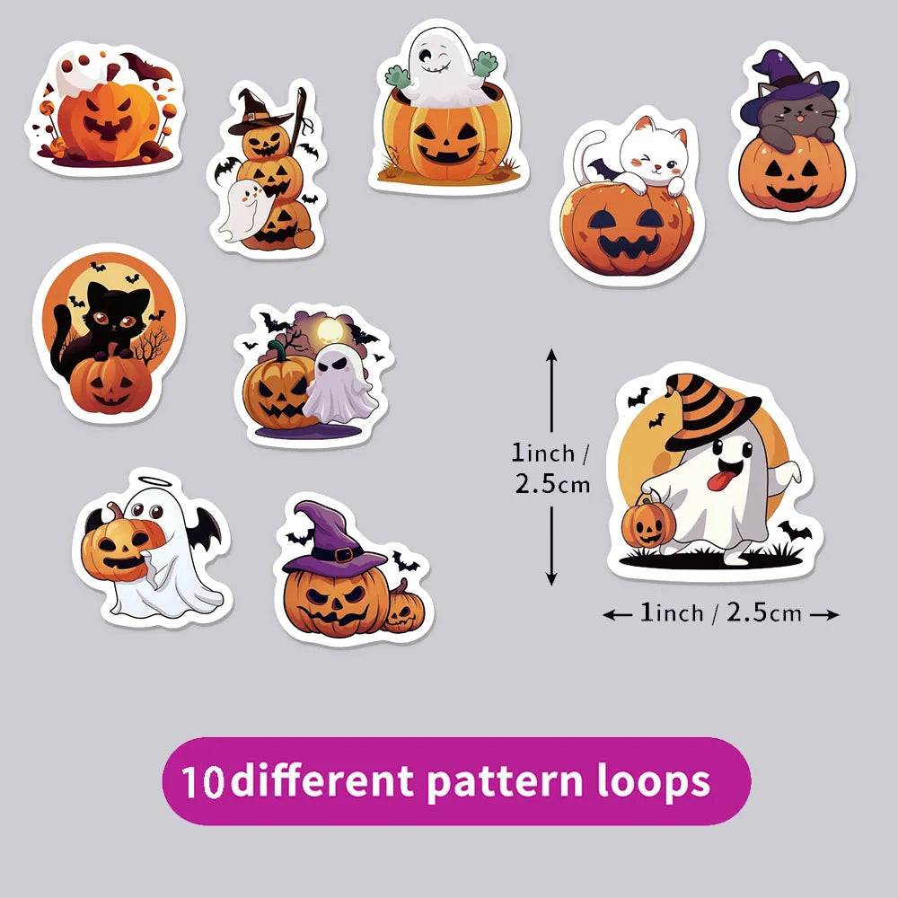 500PCS Halloween Pumpkin Ghost Cute Decoration Small Pattern Roll DIY Luggage Water Cup Handmade Scrap Book Stickers