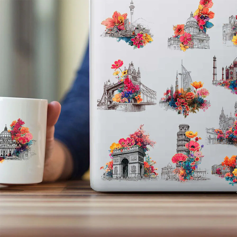50PCS Fangfei Plastic Decorative Stickers for Building Rooms, Computer Scrapbook, Refrigerator Phone Cases, Decorative Stickers