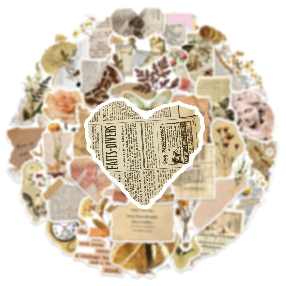 50/100 Pcs Vintage Book Aesthetic Element Stickers DIY for Helmet Guitar Skate Cup Stationery Box Diary Desk File Holder Decals