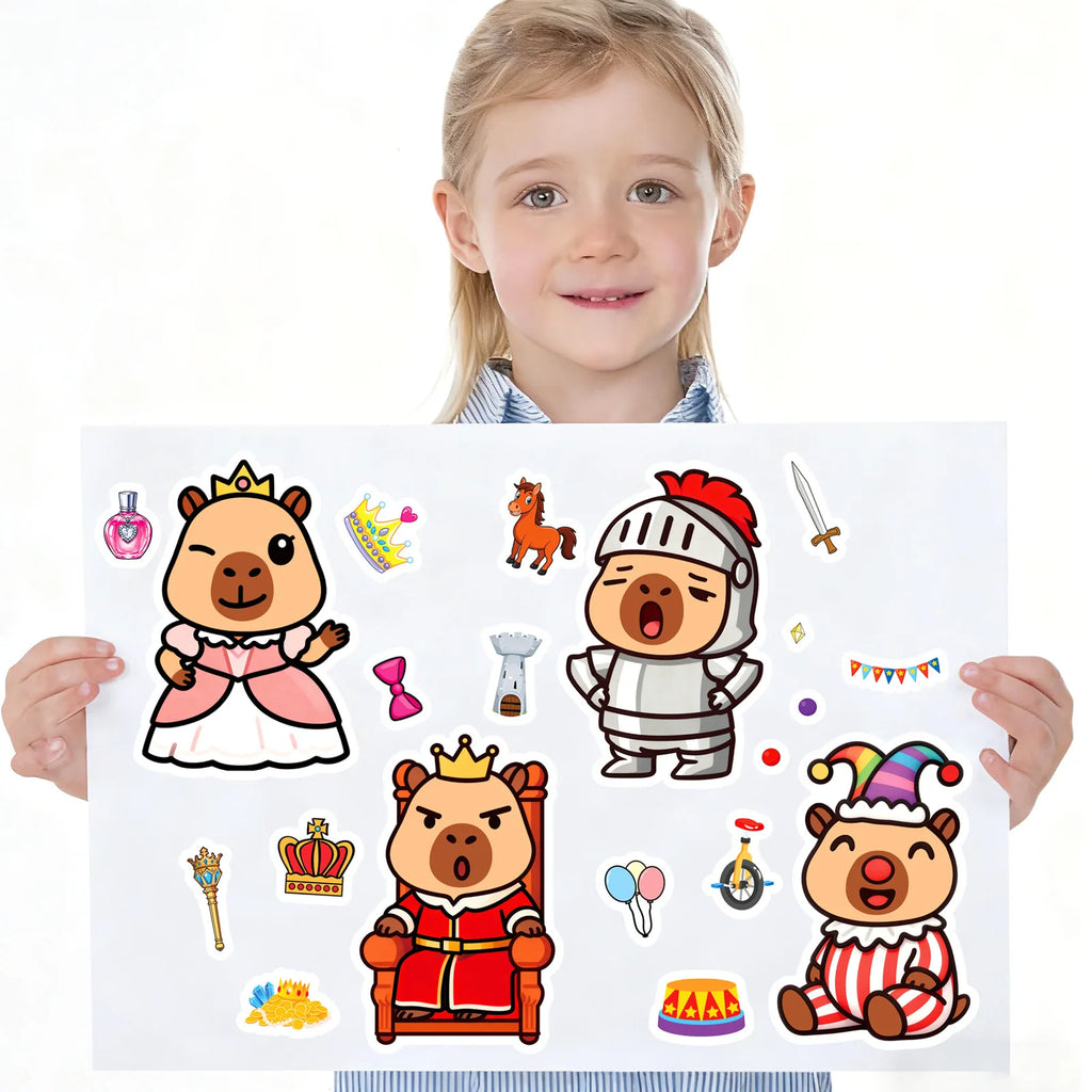 8/16 Pcs Cute Cartoon Capybara Animal Puzzle Make A Face Stickers Educational DIY Game for Fridge Suitcase Lunch Box Decals