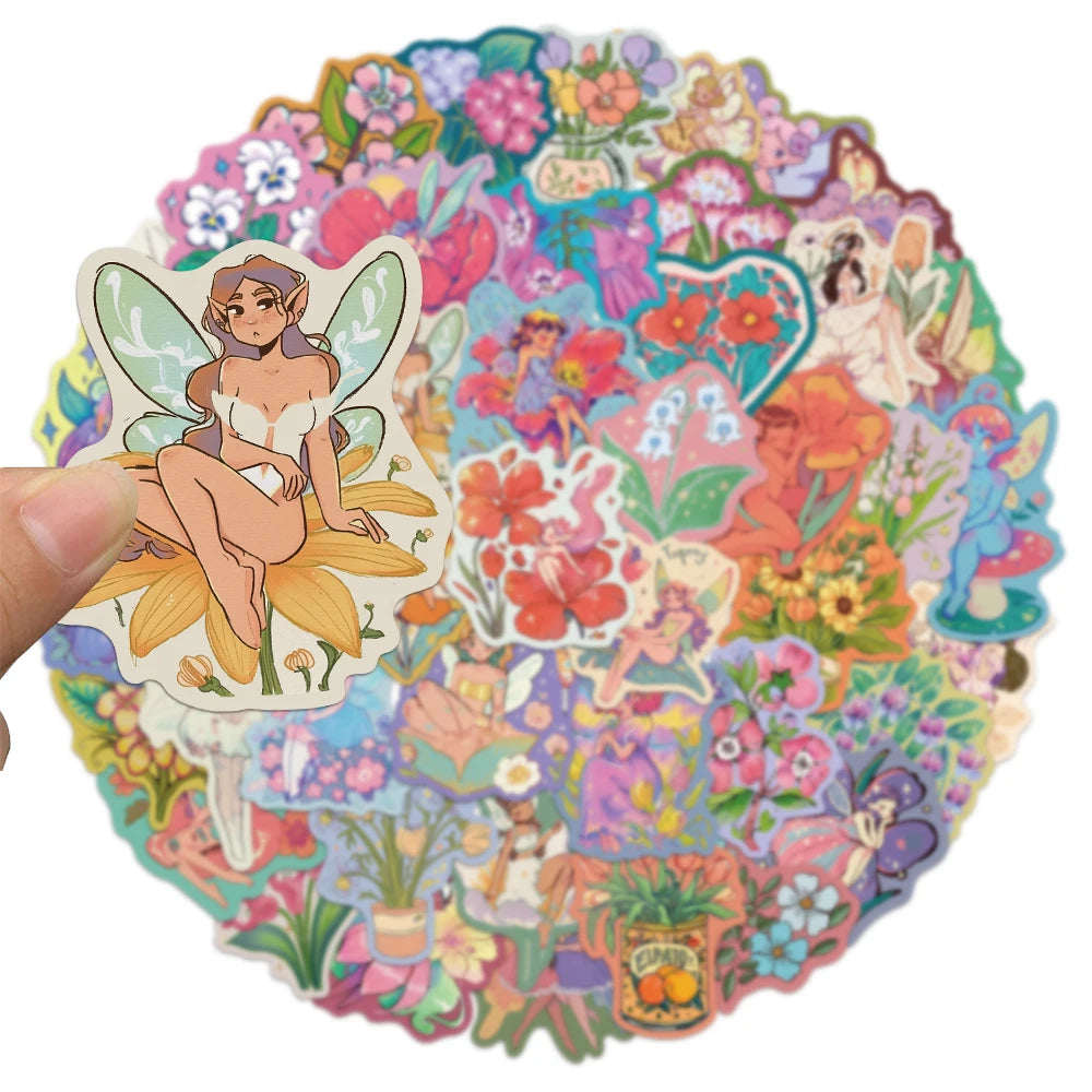 50PCS Flower Fairy Beautiful Cartoon Stickers DIY Scrapbook Phone Case Laptop Tablet Decorative Stickers