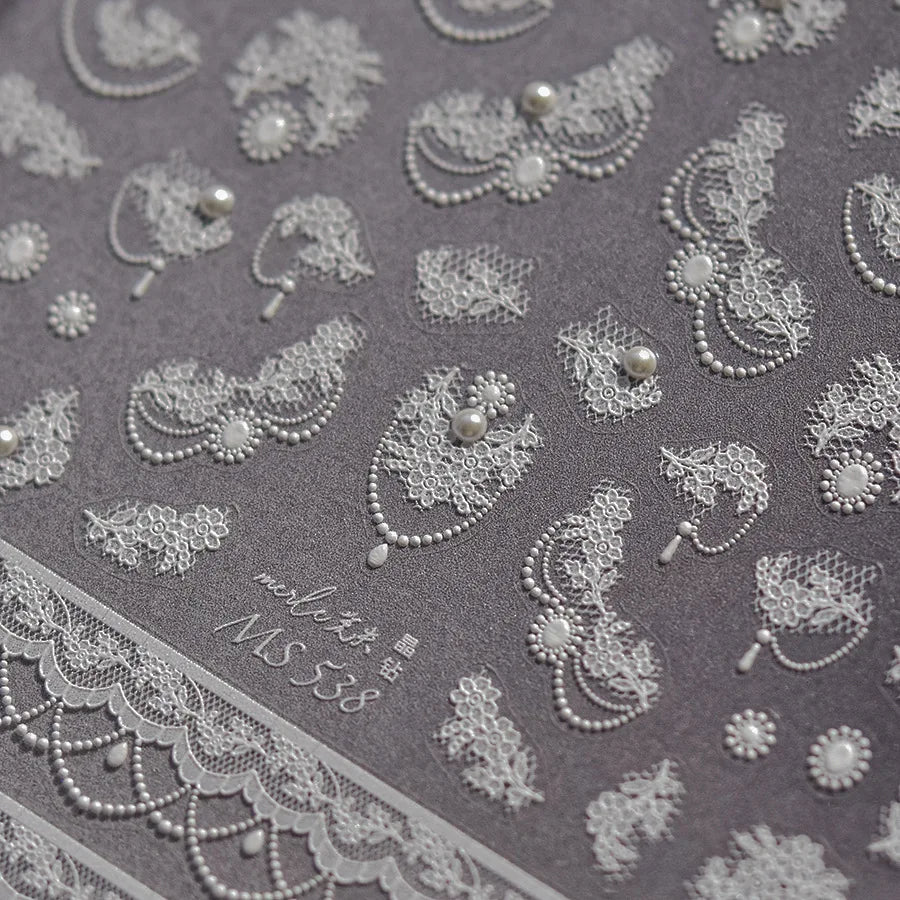 Fashion Lace Flower Charming Nail Stickers Luxury 5D Crystal Diamond Pearl Nail Art Stickers Self Adhesive Manicure Tools Decals
