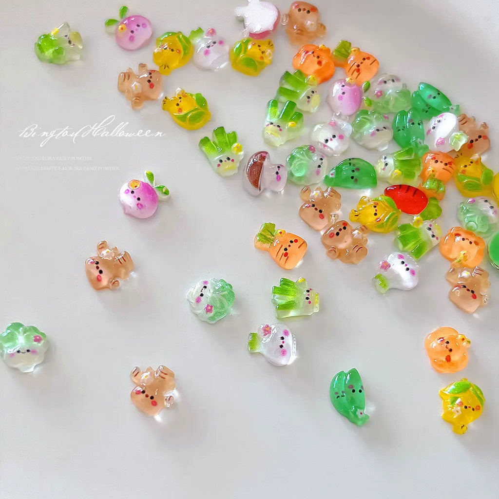 Ice-transparent Vegetable Nail Art Accessories Cute Mini Nail Charms Cabbage Corn Resin Nail Rhinestones Cartoon Decoration 20pc